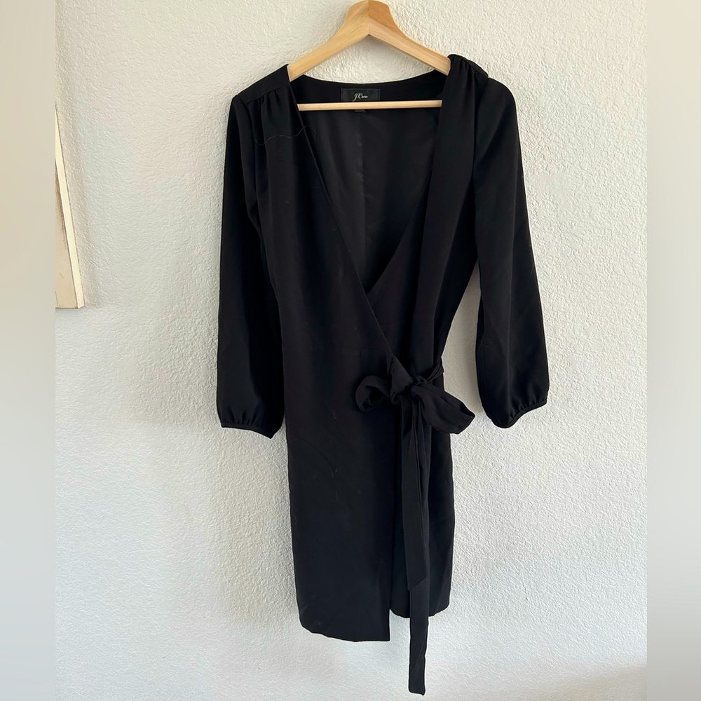 J. Crew Women’s Long Sleeve V Neck Wrap Dress, Black, Size 4